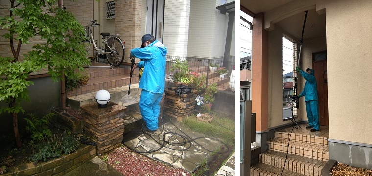 西桂町 高圧洗浄 外壁 高圧洗浄機 コンクリ レンガ ブロック 車庫 玄関 門柱